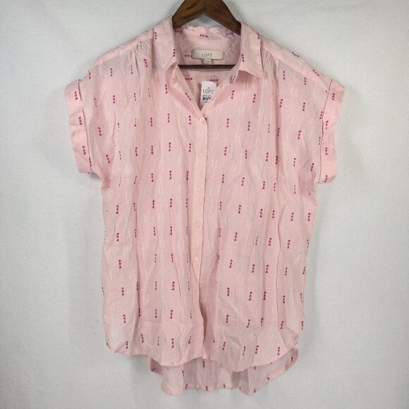 Ann Taylor Loft Utility Dolman Shirt Blouse Pink Button Up Size Medium NWT - Picture 1 of 6